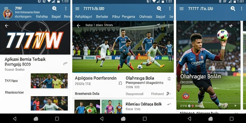 Antarmuka aplikasi 7777W yang menampilkan berita olahraga bola terbaru.