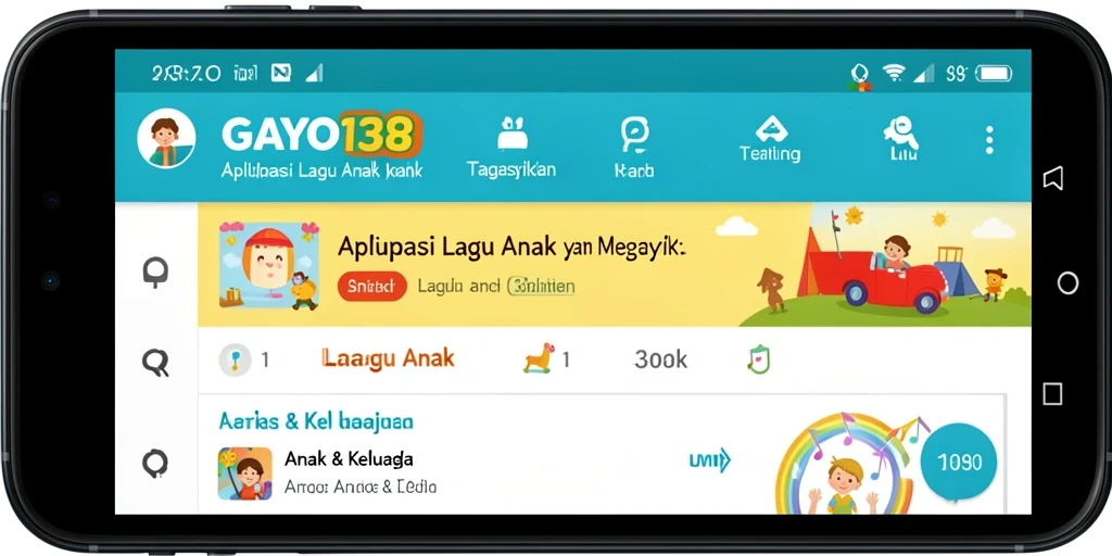 Antarmuka aplikasi GAYO138 dengan fitur lagu anak yang menarik.