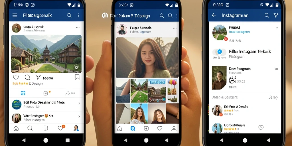 Antarmuka aplikasi P200M untuk edit foto dengan filter Instagram yang menarik.