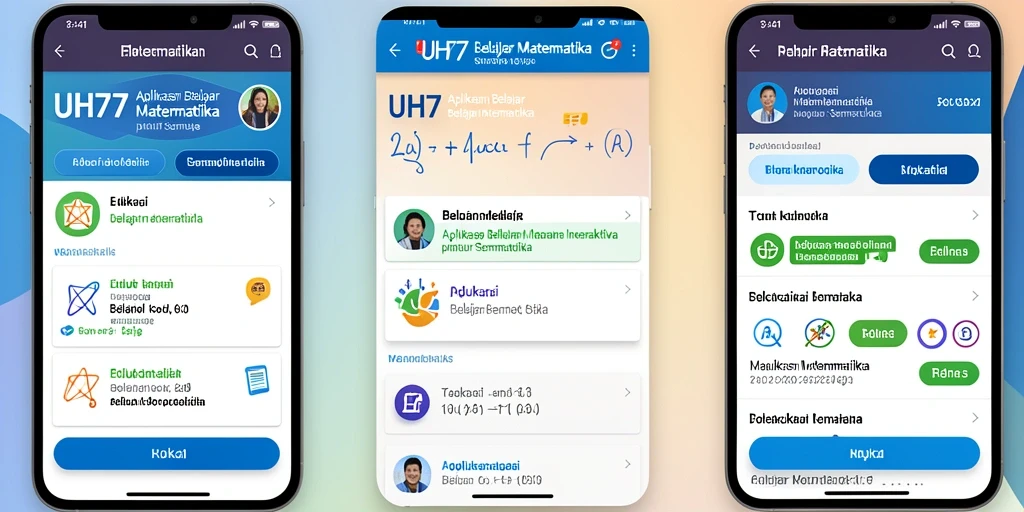 Tampilan antarmuka UH77 dengan fitur belajar matematika interaktif.