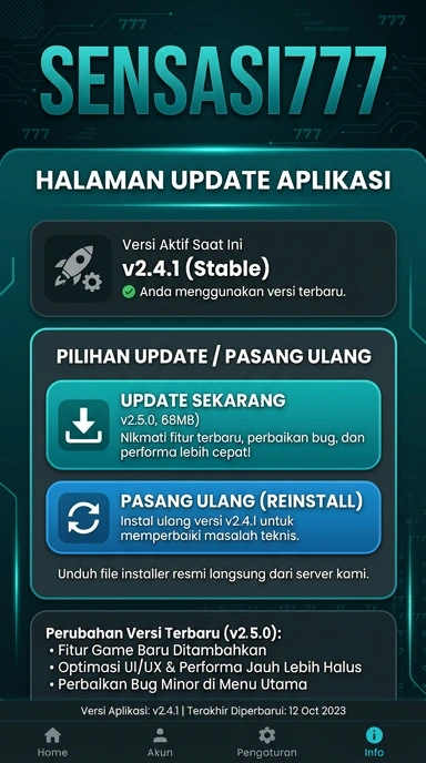 Riwayat Versi Aplikasi sensasi777 untuk Android.